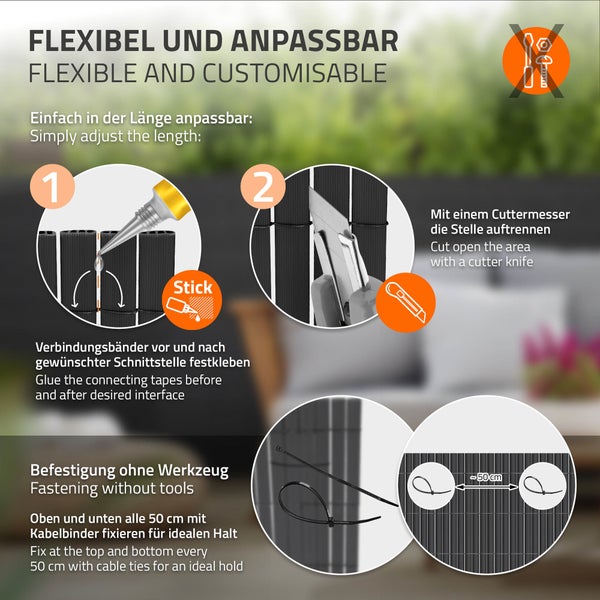 ECD Germany PVC Sichtschutzmatte 90x600 cm (2x 3m), Anthrazit, Sichtschutzzaun 3-Gewicht-Verstärkung, UV-beständig, Windschutz Balkonverkleidung Zaunblende, Sichtschutz für Garten, Balkon und Terrasse