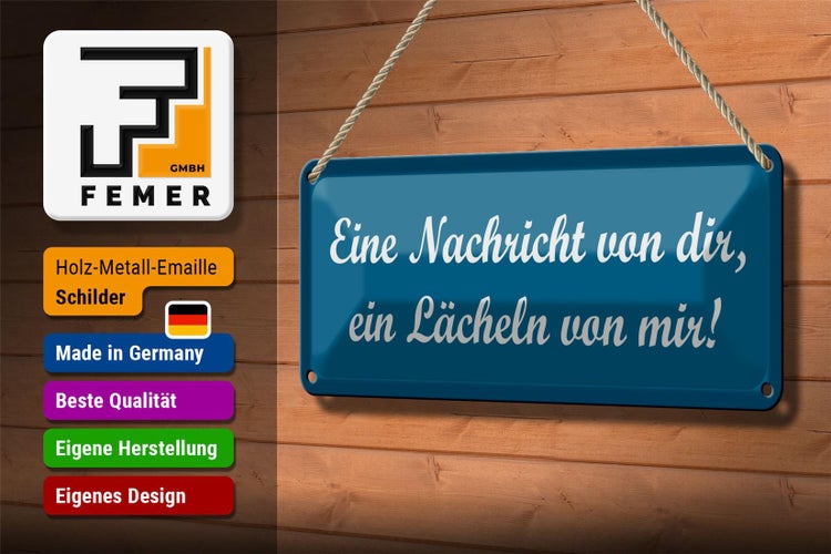 Blechschild Spruch 27x10cm Nachricht von dir ein lächeln von mir