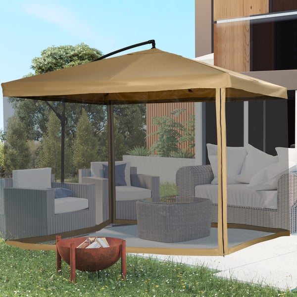 Outsunny Ampelschirm, Sonnenschirm mit Netzseiten, 295 x 295 cm, Stahl, Polyester, Beige