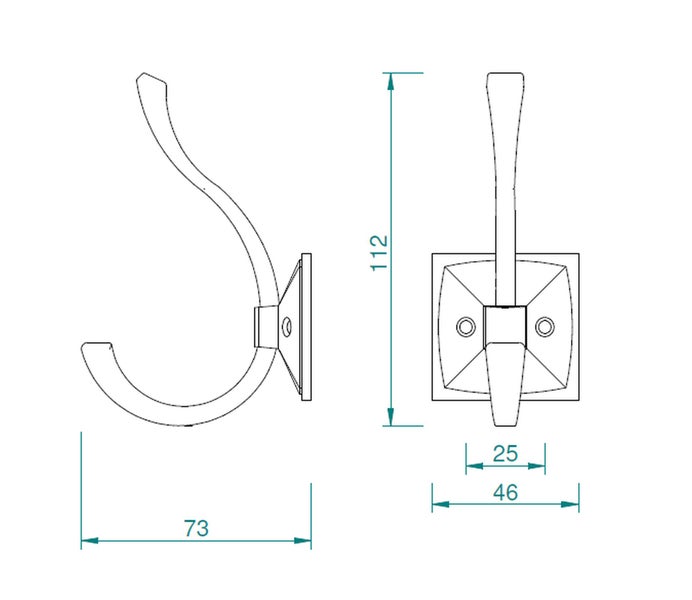 Technische Zeichnung eines Kleiderhakens mit Maßangaben