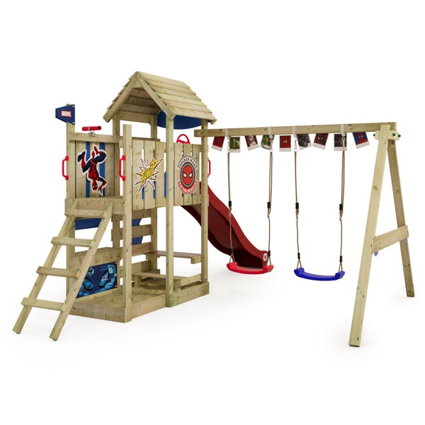 WICKEY Spielturm Marvel Spider-Man Adventure mit Rutsche und Doppelschaukel