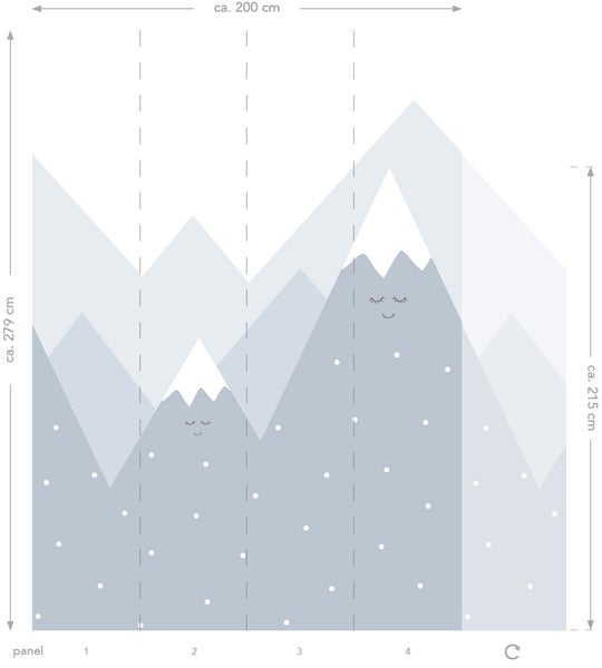 Fototapete mit Bergmotiv und Schneeflocken