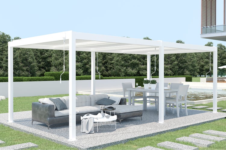 Pergola Aluminium Lamellendach SANTA B600 x T304 x H220 cm, Aluminiumpfosten 10 x 10 cm,  Weiß