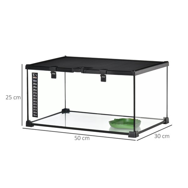 PawHut Reptile Box, 50L x 30B x 25H cm, Gehärtetes Glas, Stahl, Schwarz