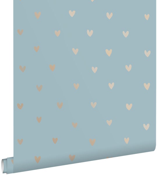 ESTAhome Tapete Herzchen Vintage Blau und Kupferbraun - 53 cm x 10.05 m - 128833