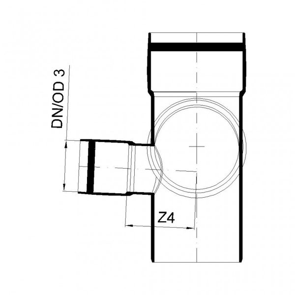 Technische Zeichnung eines Abzweigrohres mit den Maßen DN/OD 3 und Z4.