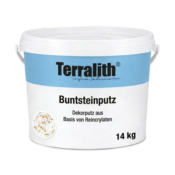 Terralith Buntsteinputz, Dekorputz auf Basis von Reinacrylaten im 14 Kilogramm Eimer.