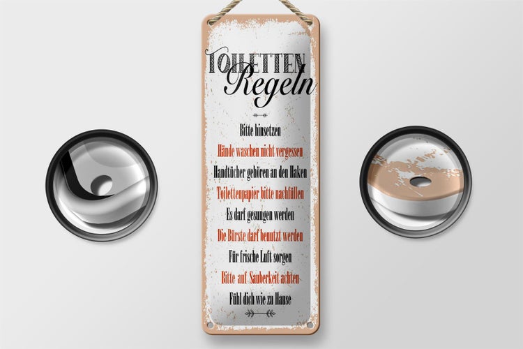 Blechschild Spruch lustig Toiletten Regeln 10x27cm