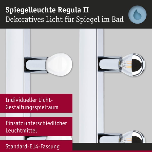Spiegelleuchte Regula II für das Bad mit E14 Fassungen für verschiedene Leuchtmittel und Eignung für Feuchträume.