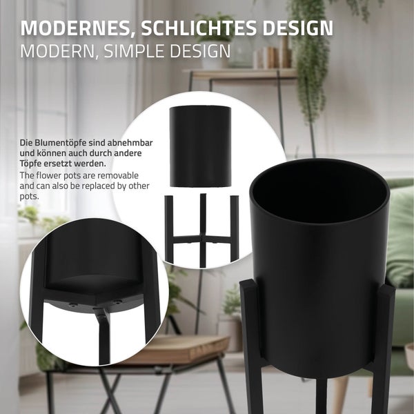 ML-Design Blumenständer im 2er Set, Schwarz, 18x18x56cm / 20x20x76cm , Moderne Blumentopfständer mit Übertopf, Robuste Pflanzenständer aus Metall, Blumentopfhalter 2-TLG, Pflanztopf Deko, Blumenhalter