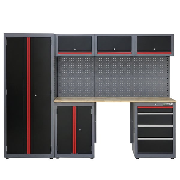 Werkbankkombination mit Schränken, Schubladen und Lochwand