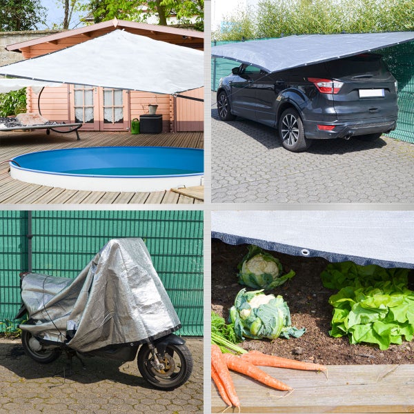 Mehrzweck-Abdeckplane: Sonnensegel über Pool, Auto-Abdeckung, Motorrad-Abdeckung und Schutz für Gartenpflanzen.