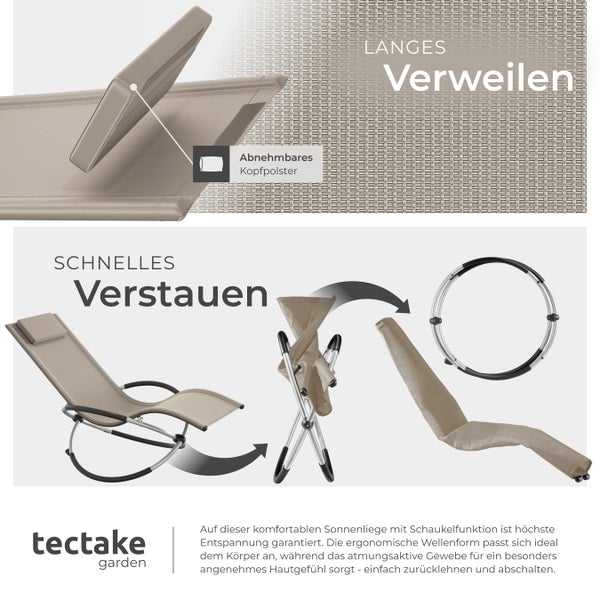 Sonnenliege tectake Paulina 150 x 73 x 93 cm mit Textilene beige