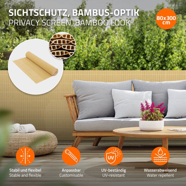 ECD Germany PVC Sichtschutzmatte 80x300 cm, Bambus, Sichtschutzzaun 3-Gewicht-Verstärkung, UV-beständig, Wasserdicht, Windschutz Balkonverkleidung Zaunblende Sichtschutz für Garten Balkon Terrasse