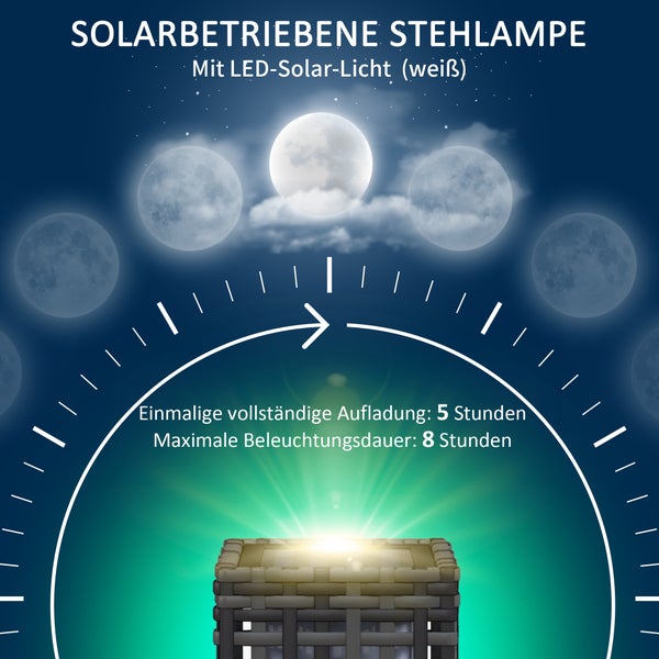 Outsunny Solarlampen Rattan mit Lichtsensor, Aufladbar LED Solarleuchte IP44 Wasserdichte, Outdoor Lampe Solarlaterne Außenleuchte für Garten Balkon Hof, 15,5 x 15,5 x 46 cm, Grau