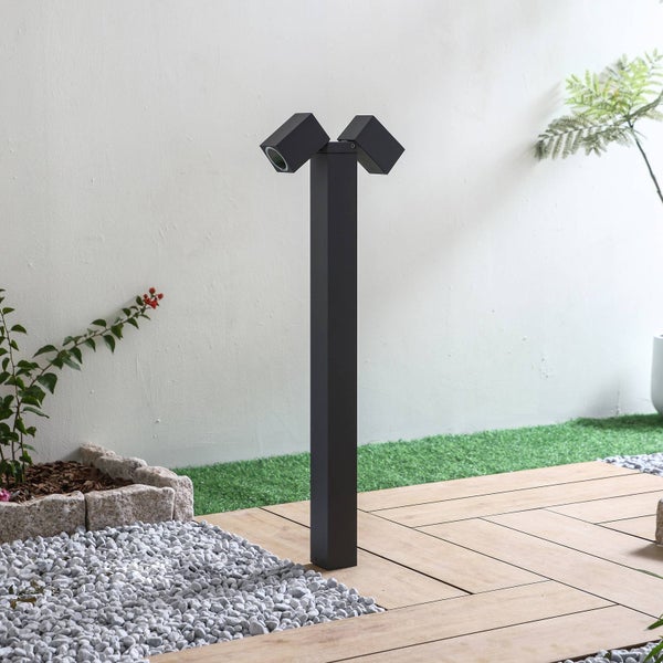 Lindby Außenleuchte Othil (spritzwassergeschützt (Modern) in Alu aus Aluminium (2 flammig, GU10) - Wegeleuchte Pollerleuchte Wegelampe Sockelleuchte