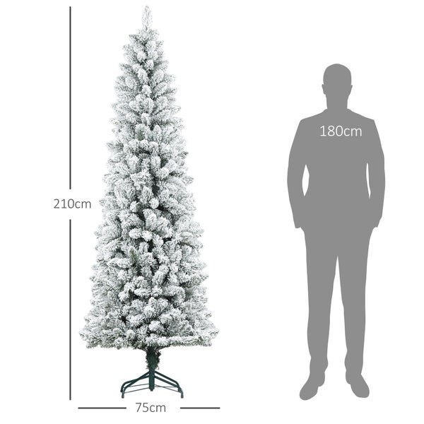 HOMCOM Künstlicher Weihnachtsbaum, 210 cm Christbaum mit 687 Spitzen, Kunstschnee, klappbar Metallständer, für Weihnachten Deko, Grün