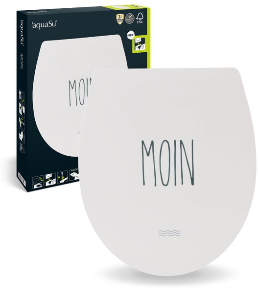 aquaSu® WC-Sitz mit Motiv Moin | Toilettendeckel mit Absenkautomatik | Belastbarkeit bis 300 kg | O-Form | Top-Fix | Take-Off | Kunststoffscharniere | Duroplast Toilettensitz | 407229