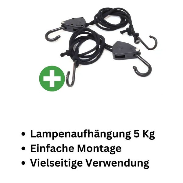 Grow Lampenaufhängung 2er Set – stufenlos verstellbar, Traglast bis 5 kg, Seilratsche für Pflanzenlampen