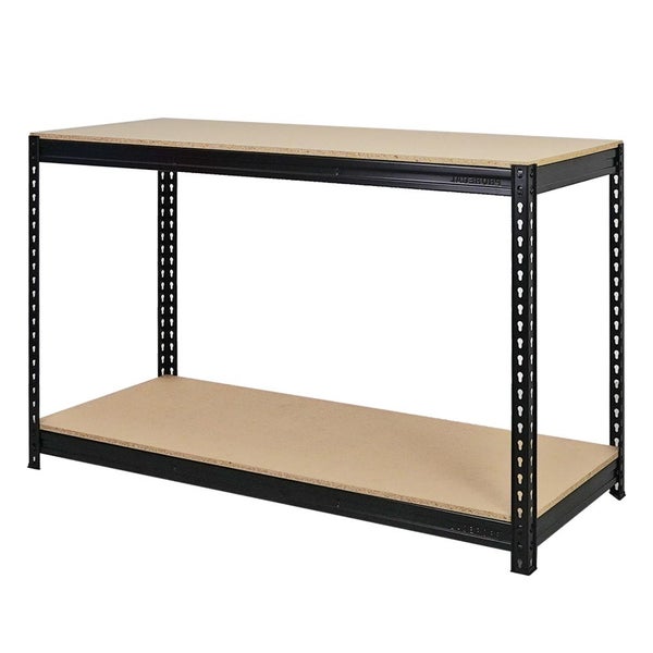 PROREGAL Profi Werkbank STRONG BEAST, HxBxT 90x150x60cm mit Fachlast 500kg, 2 Ebenen, Schwarz
