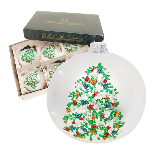 Silber matt 8cm Glaskugel Weihnachtsbaum mundgeblasen und handdekoriert , 6 Stck., Weihnachtsbaumkugeln, Christbaumschmuck, Weihnachtsbaumanhänger