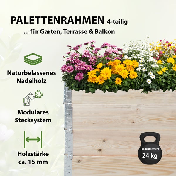 Hochbeet aus Holz 120x80x80 cm Palettenrahmen 4-teilig stapelbar Pflanzbeet Garten Balkon natur