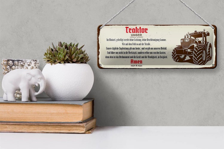 Blechschild Spruch 27x10cm Traktor unser Amen Dekoration