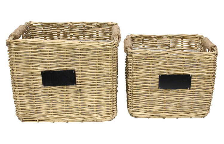 FRANK FLECHTWAREN | Pflanzkorb Weiden-Chic, 2er Set, WEIDE, MDF, FOLIE, JUTE, 52 x 39 x 43 cm, 44 x 31 x 37 cm