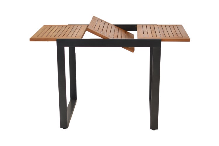 Tinos Gartenmöbelset 5tlg., 2 Stapelsessel, 2 Sitzkissen grau, Balkonausziehtisch 80 (120) x 70 cm