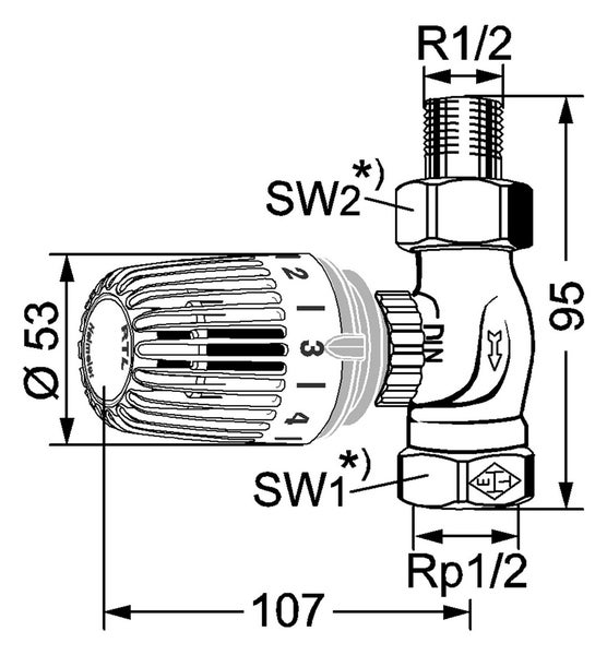 HEIMEIER Rücklauftemperaturbegrenzer RTL Durchgangsform, Außengewinde R 1/2, 9174-02.800