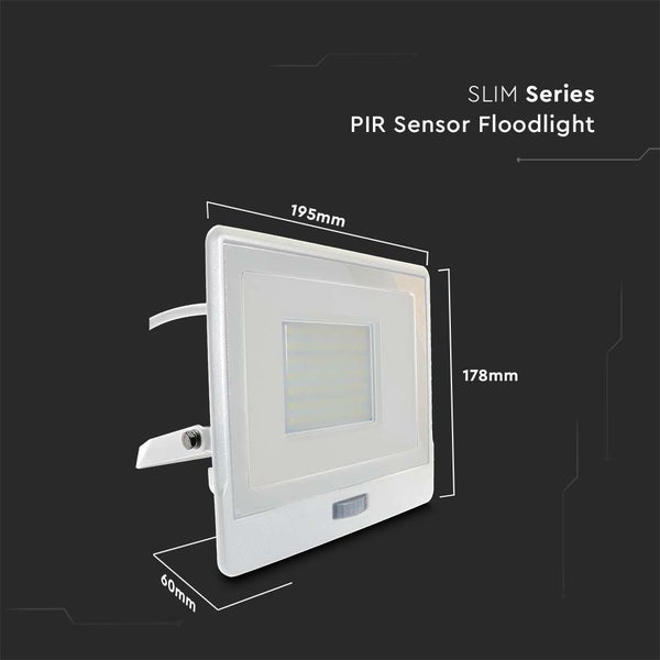 Slim Series PIR Sensor Flutlicht mit den Massen 195 mm, 178 mm und 60 mm