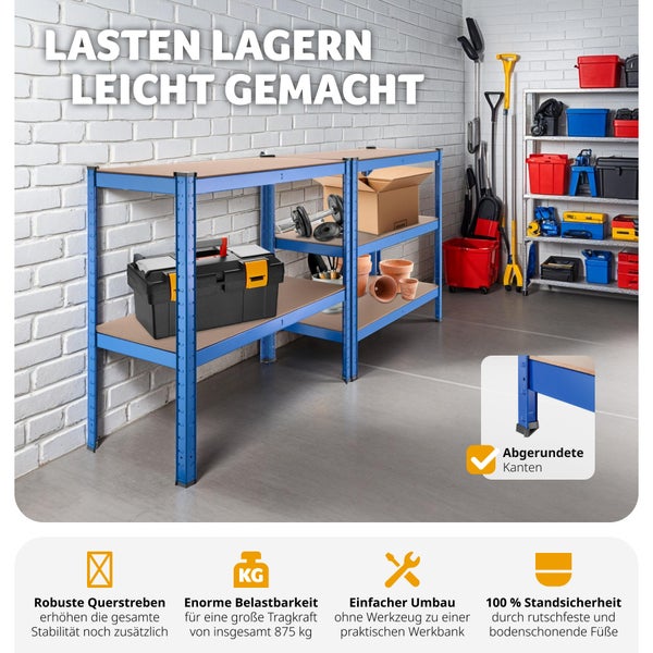 Schwerlastregal tectake  90,5 x 40,5 x 180,5 cm mit 5 Böden blau