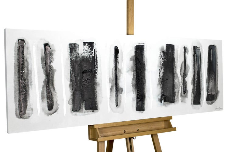 Handgemaltes Gemälde Acrylfarbe 150x50cm Schwarz-Weiß