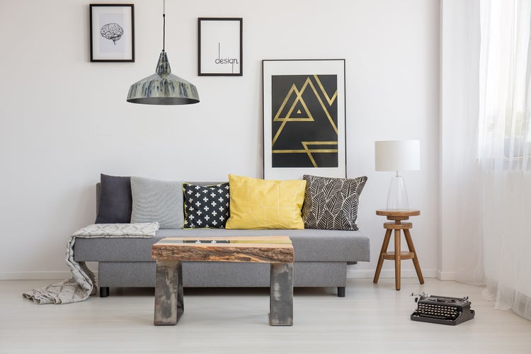 Loft Stil Hängelampe Modern in Gold Creme Blau, Industrielle Vintage Pendellampe 33 cm | Wohnzimmer Esszimmer Leuchte