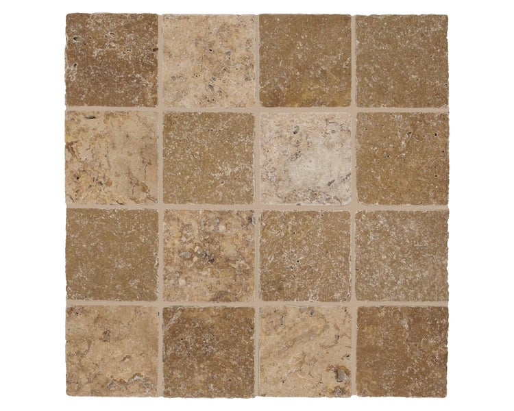 Wohnrausch Travertin Mosaikfliesen NOCE 10 x 10 x 1 cm, getrommelt, braun