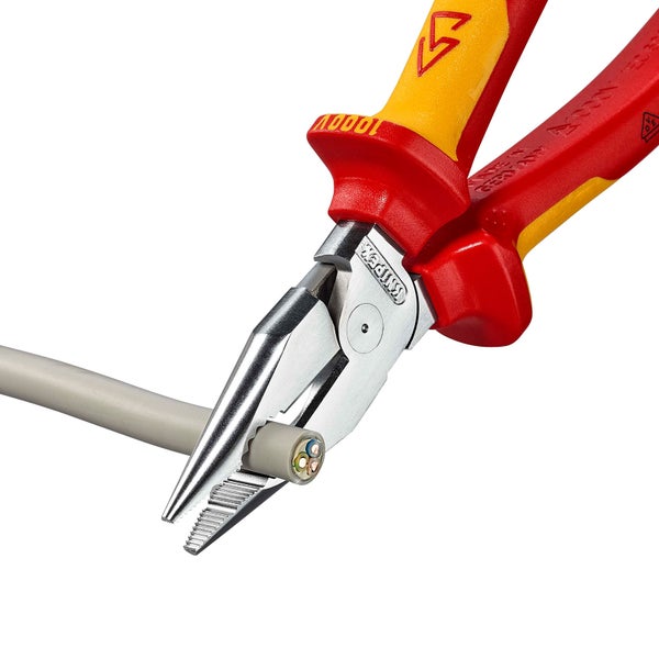 Knipex Spitz-Kombizange isoliert mit Mehrkomponenten-Hüllen VDE-geprüft verchromt 185 mm - 0826185