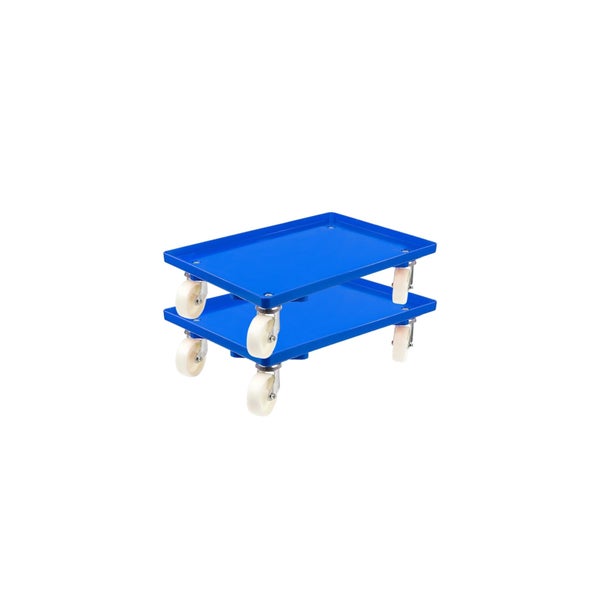 PROREGAL SparSet 2x Transportroller für Euroboxen 60 x 40 cm mit Kunststoffräder Blau Geschlossenes Deck 2 Lenkrollen und 2 Bremsrollen 300 kg