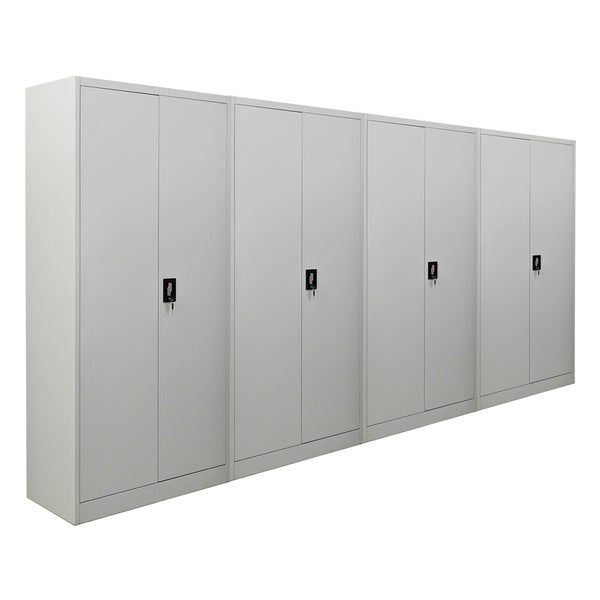 PROREGAL Mega Deal 4x Flügeltürenschrank ELEPHANT HxBxT 185 x 90 x 40 cm 4 Fachböden Fertig Aufgebaut Lichtgrau