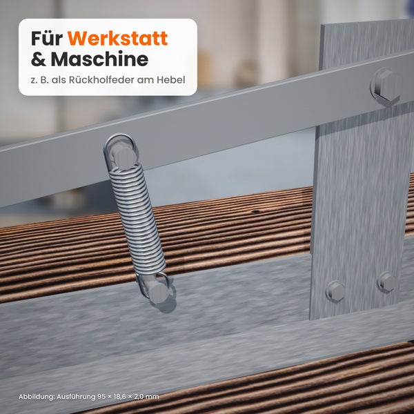 Metall Zugfeder fuer Werkstatt und Maschinenbau als Rueckholfeder an einem Hebel montiert