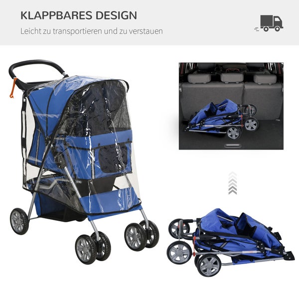 PawHut Hundebuggy, 75L x 45B x 97H cm, Oxfordstoff(100% Polyester), Stahl, Blau