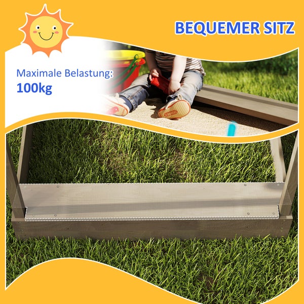 Sandkasten mit bequemer Sitzfläche und maximaler Belastung von 100 Kilogramm
