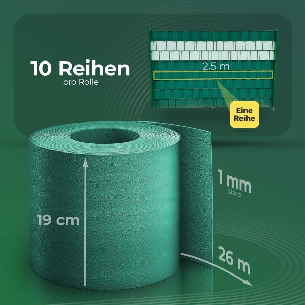 Novatool PREMIUM PP 260m Zaunsichtschutzrollen Grün für Doppelstabmattenzaun für 100 Reihen Sichtschutzstreifen Zaun Gittermattenzaun Sichtschutzstreifen langlebig & witterungsbeständig