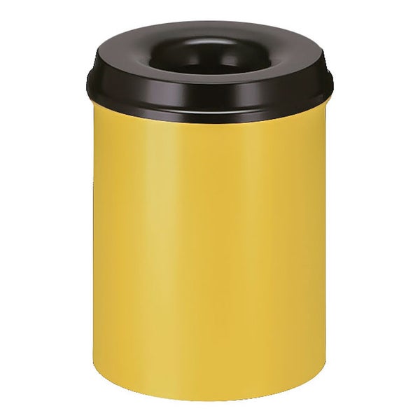 PROREGAL Selbstlöschender Papierkorb & Abfallsammler Aus Metall 15 Liter HxØ 36 x 26 cm Gelb & Kopfteil Schwarz