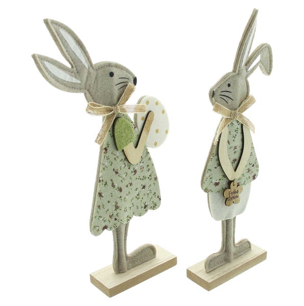 FRANK FLECHTWAREN | Hase Pretty, 2er Set, FILZ AUS PET, MDF, JUTE, 10,5 x 4 x 31 cm