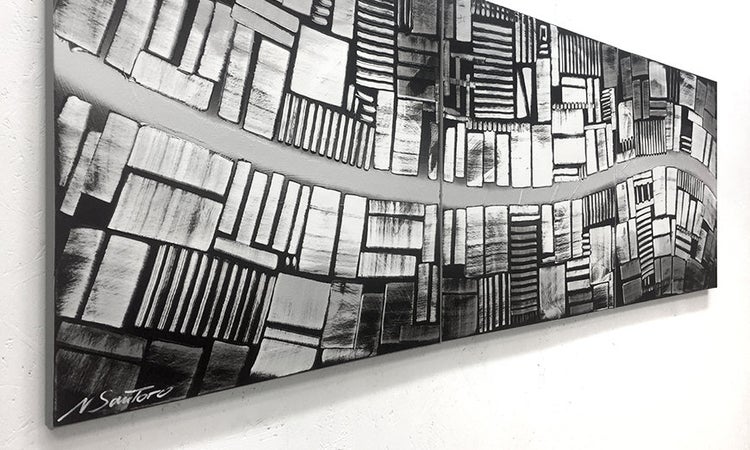 Das moderne Wandbild -Downtown- 180x60x2 cm handgemaltes Unikat