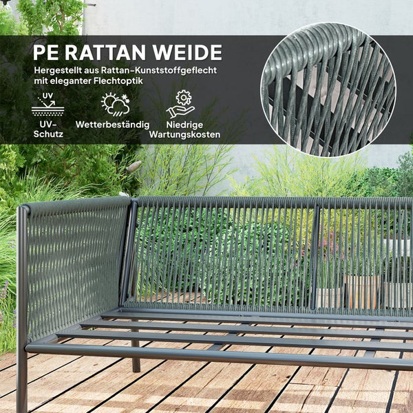 Outsunny Gartenmöbel Set Polyrattan Lounge-Set mit Ecksofa Tisch Kissen wetterfest Sitzgruppe für 6 Personen Outdoor Balkonmöbel Set Gartenlounge Terrassenmöbel für Garten Balkon Dunkelgrau