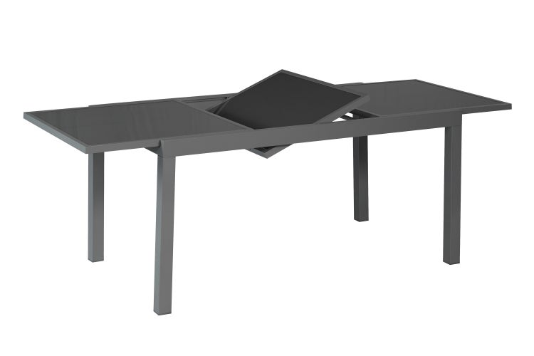 Gartentisch, ausziehbar, 150 (210) x 90 cm, graue Glasplatte, Graphit, Aluminium
