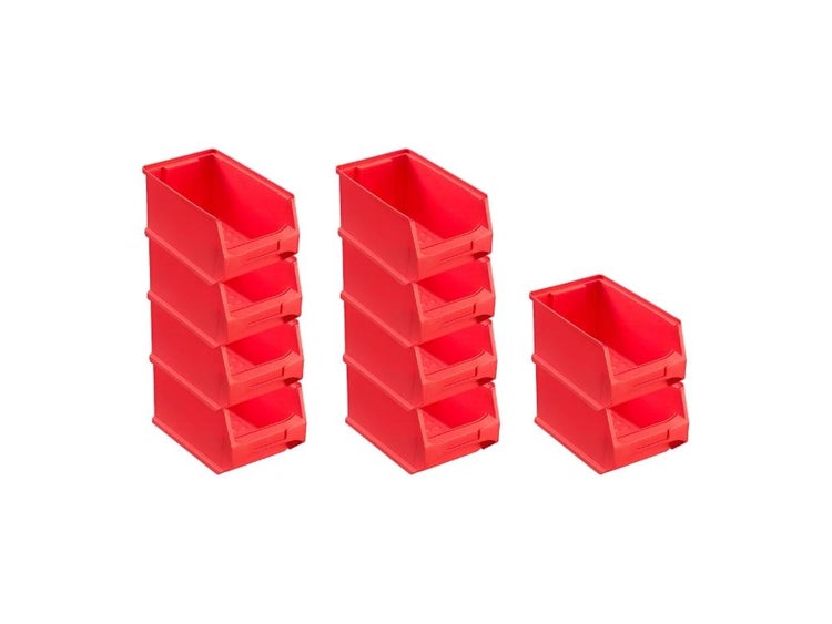 PROREGAL SparSet 10 x Rote Sichtlagerbox 3.0 HxBxT 12,5 x 14,5 x 23,5 cm 2,8 Liter Sichtlagerbehälter Sichtlagerkasten