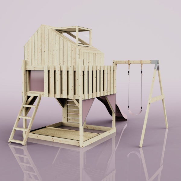 Spielhaus mit Rutsche und Schaukel für den Garten