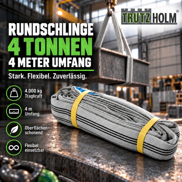 Trutz Holm Rundschlinge mit 4000 kg Tragkraft und 4 Meter Umfang für den Hebeeinsatz in industrieller Umgebung